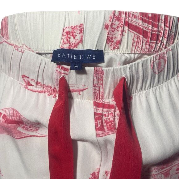 Katie Kime Atlanta Toile Pajama Pants Lounge Set Size M White Red Short Sleeve - Picture 9 of 13